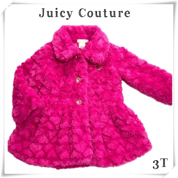 JUICY Couture Girl’s Heart Faux Fur Jacket in Hot Pink - Picture 1 of 6